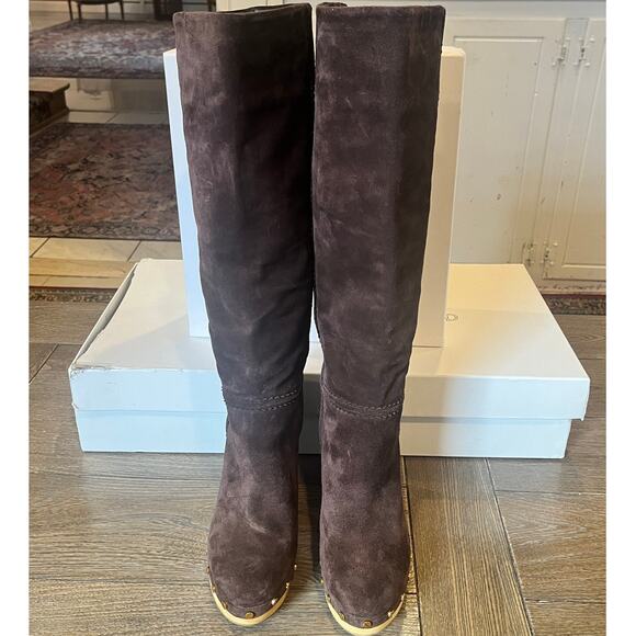 Veronica Beard Glendale Block heel Clog Knee Boots Brown 8 - Picture 8 of 10